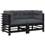 Corner Sofas with Cushions 2pcs Black Solid Wood Pine