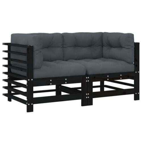 Corner Sofas with Cushions 2pcs Black Solid Wood Pine
