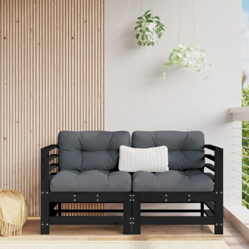 Corner Sofas with Cushions 2pcs Black Solid Wood Pine - Image 2