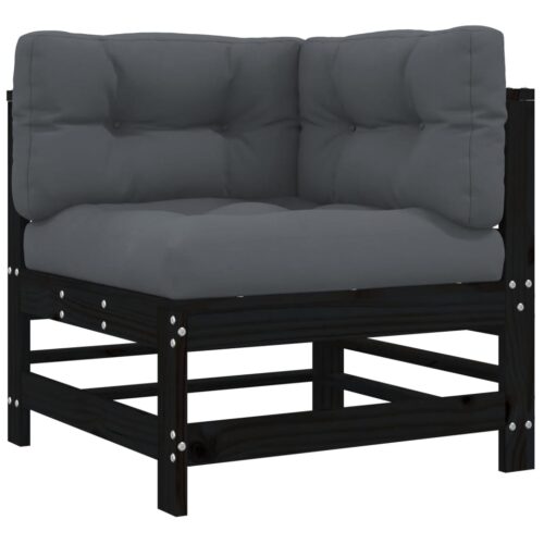 Corner Sofas with Cushions 2pcs Black Solid Wood Pine - Image 4