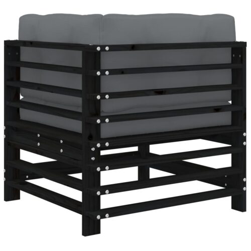 Corner Sofas with Cushions 2pcs Black Solid Wood Pine - Image 7