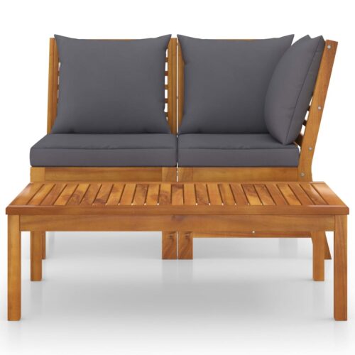3-Piece Garden Lounge Set with Dark Grey Cushion Solid Acacia Wood - Image 2