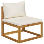 Sectional Middle Sofa Cream White Cushion Solid Acacia Wood