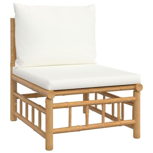 3-Piece Garden Lounge Set with Cream White Cushions Bamboo - Image 4