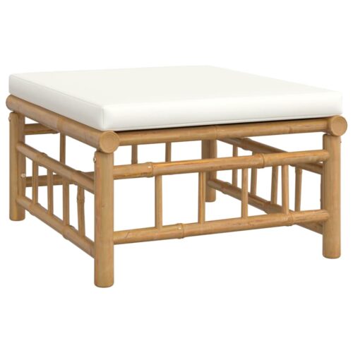 3-Piece Garden Lounge Set with Cream White Cushions Bamboo - Image 5