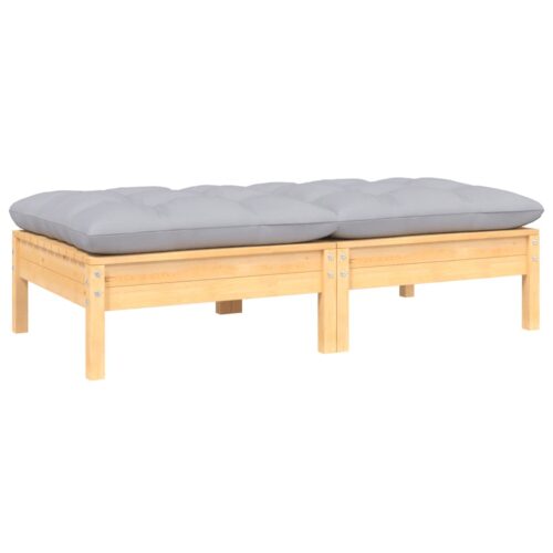 2-Seater Garden Sofa with Grey Cushions Solid Pinewood