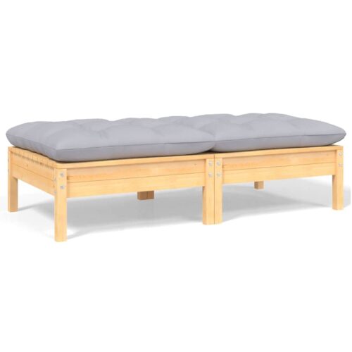 2-Seater Garden Sofa with Grey Cushions Solid Pinewood - Image 2