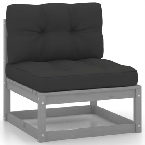 2-Piece Garden Lounge Set with Cushions Grey Solid Pinewood - Image 3