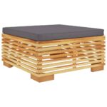 Solid Teak Wood Outdoor Footstool Garden Patio Bench Ottoman Chair Seat with Dark Grey Cushion