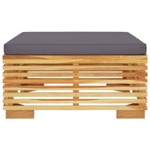 Solid Teak Wood Outdoor Footstool Garden Patio Bench Ottoman Chair Seat with Dark Grey Cushion - Image 4
