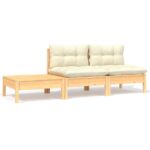 3-Piece Garden Lounge Set with Cream Cushions Solid Pinewood