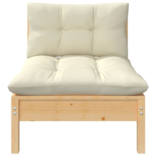 3-Piece Garden Lounge Set with Cream Cushions Solid Pinewood - Image 3