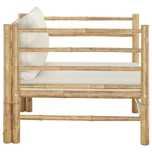 Garden Sofa with Cream White Cushions Bamboo - Image 3