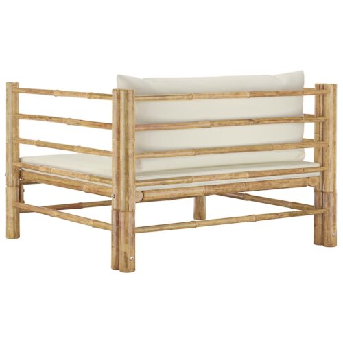 Garden Sofa with Cream White Cushions Bamboo - Image 4