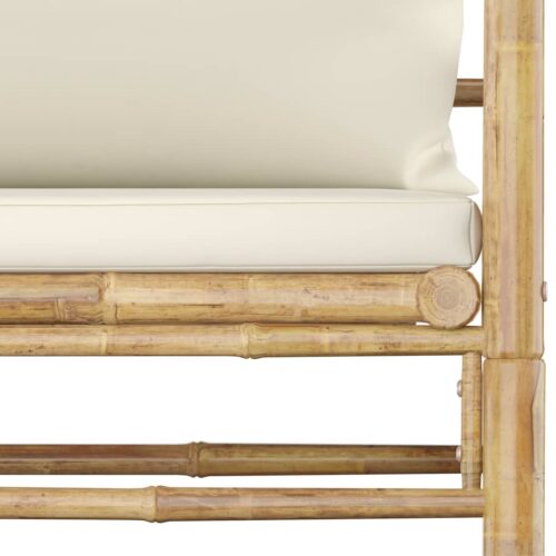 Garden Sofa with Cream White Cushions Bamboo - Image 5