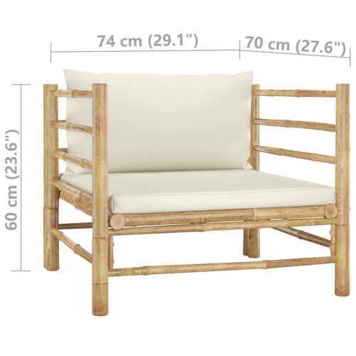 Garden Sofa with Cream White Cushions Bamboo - Image 6