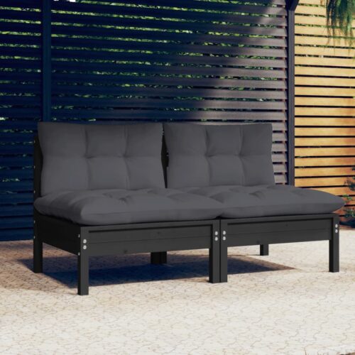 2-Seater Garden Sofa with Anthracite Cushions Solid Wood Pine - Image 2