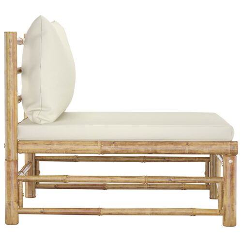 Garden Middle Sofa with Cream White Cushions Bamboo - Image 3