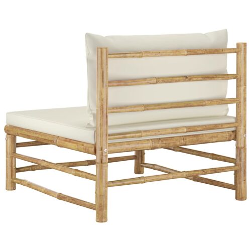 Garden Middle Sofa with Cream White Cushions Bamboo - Image 4