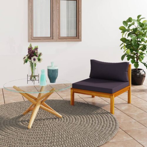 Sectional Middle Sofa with Dark Grey Cushions Solid Acacia Wood - Image 2