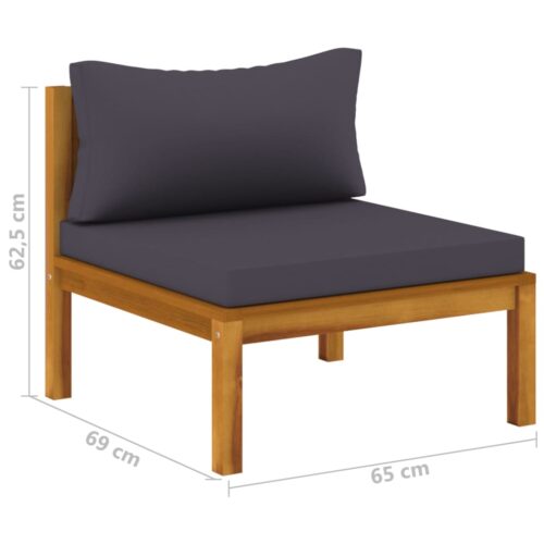 Sectional Middle Sofa with Dark Grey Cushions Solid Acacia Wood - Image 7