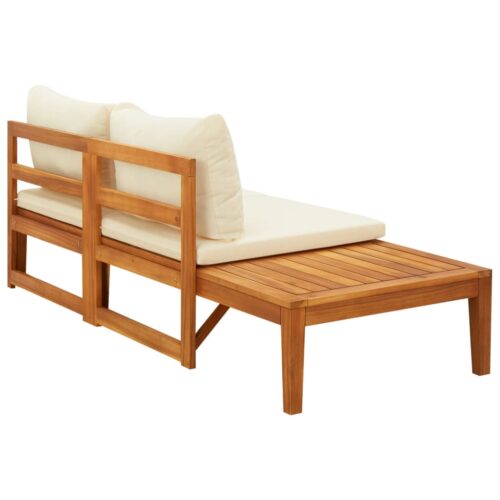 Garden Bench with Table Cream White Cushions Solid Acacia Wood - Image 3
