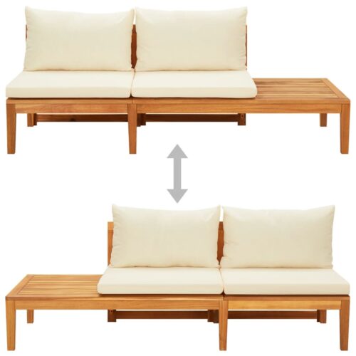 Garden Bench with Table Cream White Cushions Solid Acacia Wood - Image 5