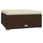 Garden Footrest with Cushion Brown 70x70x30cm Poly Rattan