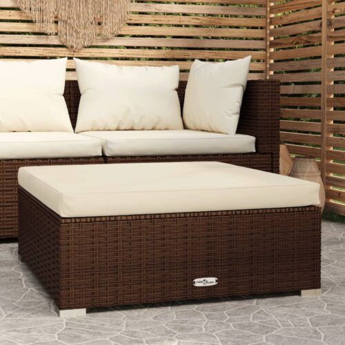 Garden Footrest with Cushion Brown 70x70x30cm Poly Rattan - Image 2