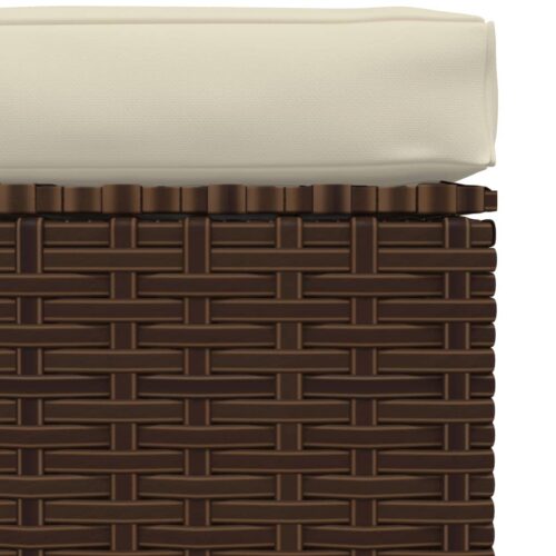 Garden Footrest with Cushion Brown 70x70x30cm Poly Rattan - Image 4
