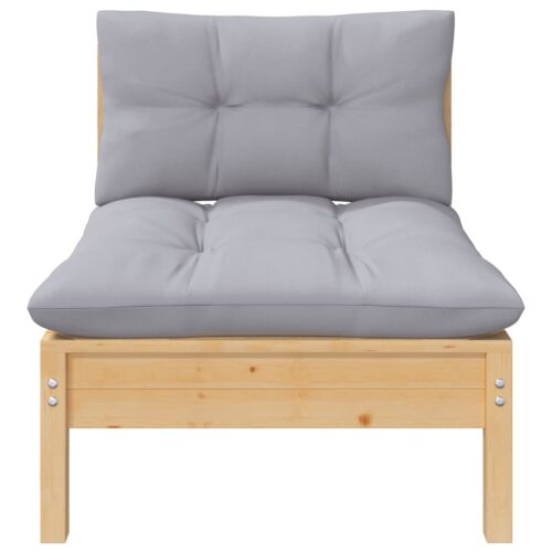 3-Piece Garden Lounge Set with Grey Cushions Solid Pinewood - Image 4