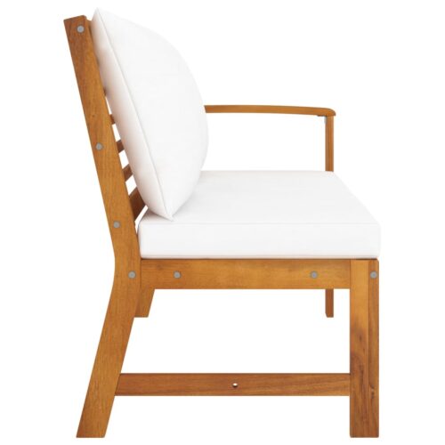 Garden Bench 114.5cm with Cream Cushion Solid Acacia Wood - Image 4