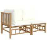 2-Piece Garden Lounge Set with Cream White Cushions Bamboo