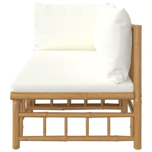 2-Piece Garden Lounge Set with Cream White Cushions Bamboo - Image 4