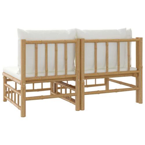 2-Piece Garden Lounge Set with Cream White Cushions Bamboo - Image 5