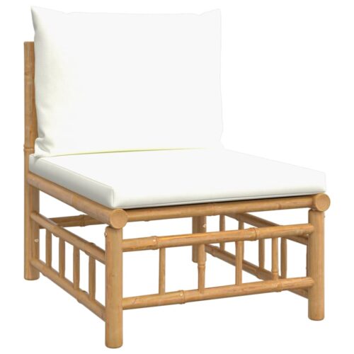 2-Piece Garden Lounge Set with Cream White Cushions Bamboo - Image 7