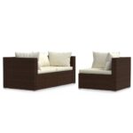 3-Piece Garden Lounge Set with Cushions Brown Poly Rattan