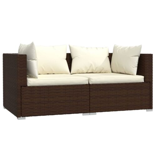 3-Piece Garden Lounge Set with Cushions Brown Poly Rattan - Image 3