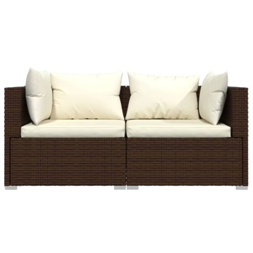 3-Piece Garden Lounge Set with Cushions Brown Poly Rattan - Image 4