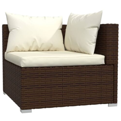 3-Piece Garden Lounge Set with Cushions Brown Poly Rattan - Image 5