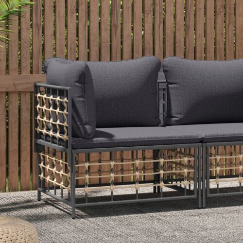 Garden Corner Sofa with Dark Grey Cushions Poly Rattan - Image 2