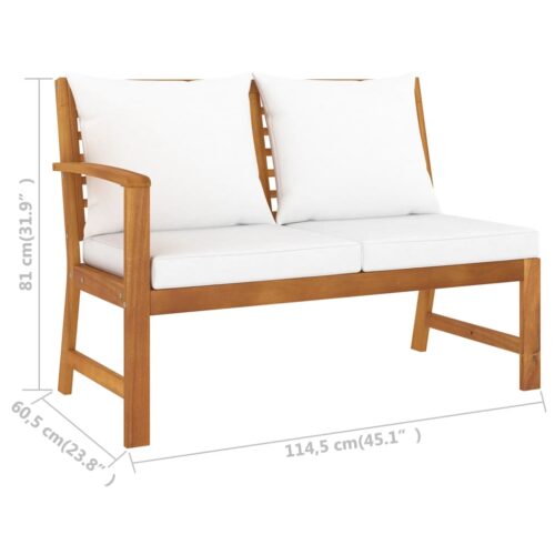 Garden Bench 114.5cm with Cream Cushion Solid Acacia Wood - Image 7