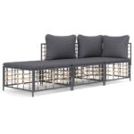 3-Piece Garden Lounge Set with Cushions Anthracite Poly Rattan