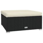 Garden Footrest with Cushion Black 70x70x30cm Poly Rattan