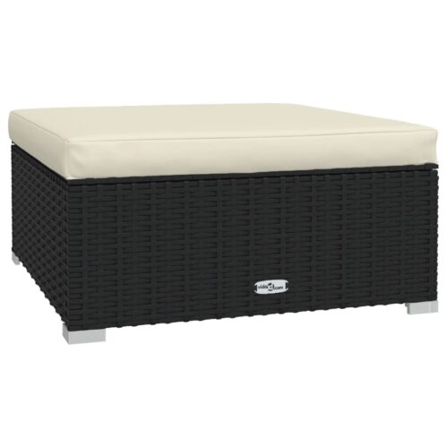 Garden Footrest with Cushion Black 70x70x30cm Poly Rattan