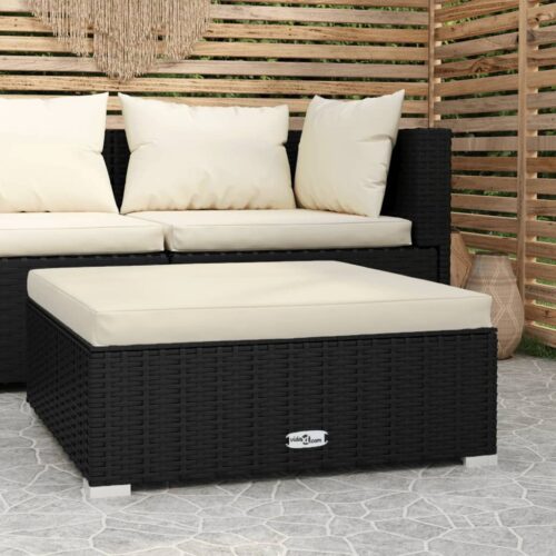 Garden Footrest with Cushion Black 70x70x30cm Poly Rattan - Image 2