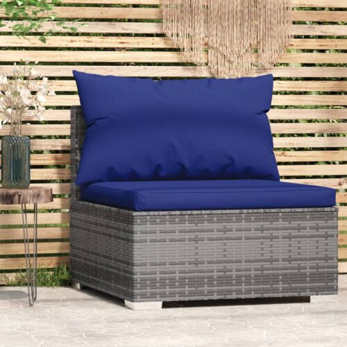 Garden Middle Sofa with Cushions Grey Poly Rattan - Image 2