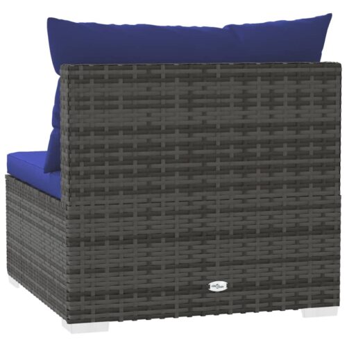 Garden Middle Sofa with Cushions Grey Poly Rattan - Image 5