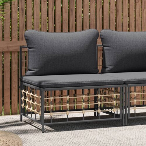 Garden Middle Sofa with Dark Grey Cushions Poly Rattan - Image 2