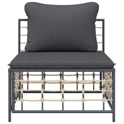 Garden Middle Sofa with Dark Grey Cushions Poly Rattan - Image 3